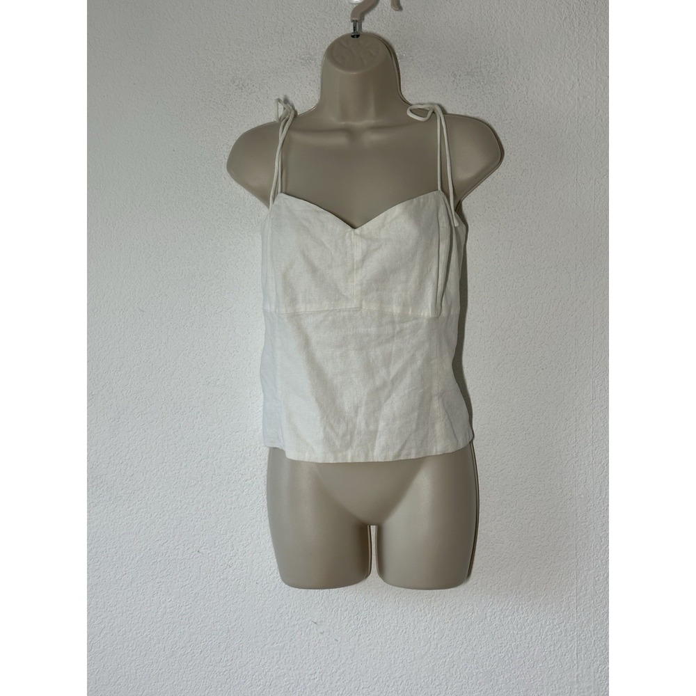 New Old Navy Linen Blend White Milkmaid Crop Top XL Shoulder Tie Boho Festival